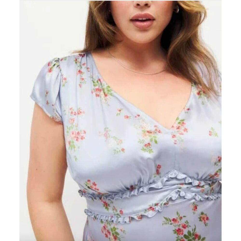 NWT Reformation Kaye Silk Midi Dress Melba Light Blue Size 16 Plus - Picture 8 of 16